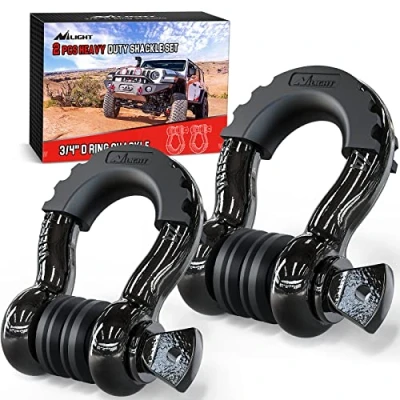 Image of Nilight 90052B 2 Pack 3/4&quot; D Ring Shackle 4.75 Ton (9500 Lbs) Capacity with 7/8&quot; Pin Heavy Duty Off Road Recovery Isolators &amp; Washer Kit for Jeep Truck Vehicle, Black