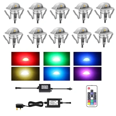 Image of YZGWZLD RGB Deckling Lights Colour Changing LED Plinth Mains Powered IP67 Waterproof Ø35mm Buried Garden Light with Remote Control Outdoor Decor for Decking Lighting