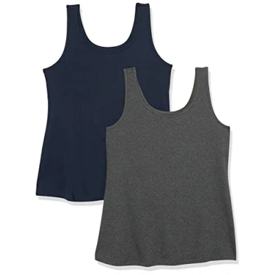 Image of Amazon Essentials Women&#039;s Plus Size Tank Top, Pack of 2, Charcoal Heather/Navy, 6XL