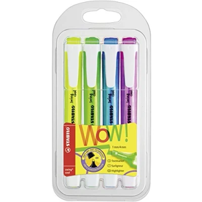 Image of Highlighter STABILO swing cool Pack of 4 Yellow, Green, Blue, Pink