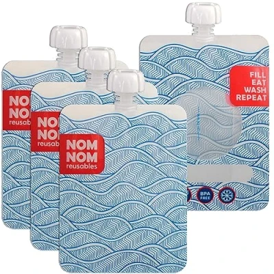 Image of Nom Kids Reusable Yoghurt Pouches/Reusable Food Pouches Larger Capacity 250ml Squeeze x 4 BPA Free Side Fill UK Designed