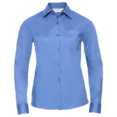 Image of Russell Athletic Collection Womens/Ladies Poplin Easy Care Long Sleeved Formal Shirt (Corporate Blue) Size 3XL