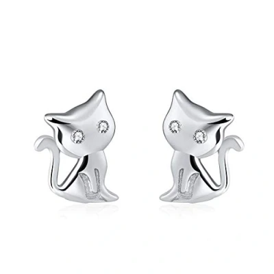 Image of Belons Cat Earrings Girls 925 Sterling Silver Cubic Zirconia Stud for Women Kids,