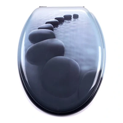 Image of MSV MDF TOILET SEAT PEBBLES, Engineered Wood, Multi Colour, 30 x 20 15 cm