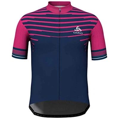 Image of Odlo Stand Collar S/Full Zip Zeroweight Men&#039;s Jersey Beetroot Purple Estate Blue, XX Large