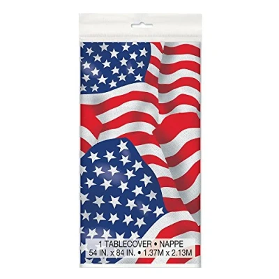 Image of USA Flag Patriotic Rectangular Plastic Table Cover (137cm x 213cm) 1 Piece Perfect for Celebrations, BBQs &amp; Parties