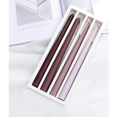Image of Candle Dinner Candles Scented Colour Gift Set Over 7 Hours Duration of 4 (Brown Vanilla Cream)