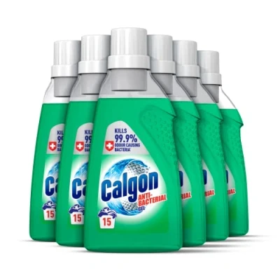 Image of Calgon Antibacterial Washing Machine Cleaner &amp; Water Softener Gel, 750ml, Pack of 6, Kills 99.9 percent Bacteria in Your Machine, Limescale and Rust Remover, Deep Clean, 90 Washes