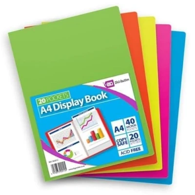 Image of A4 20 Pocket Flexi Display Book in Five Pastel Colours Copy Safe 40 Microns Pockets to View Folder Wallets (Pink)