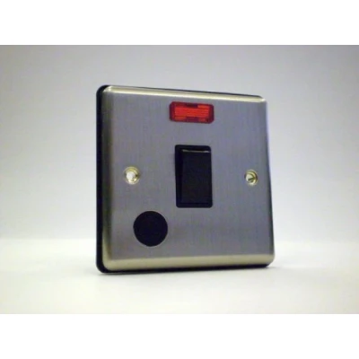Image of One Electrical 20amp Double Pole Switch with Neon Brushed Chrome Black Insert