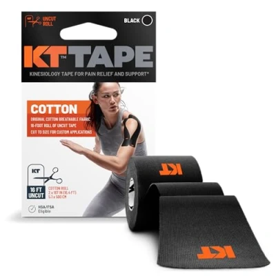 Image of KT Tape Unisex Cotton Uncut Orginal Kinesiology Black, 5 m
