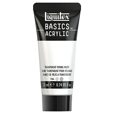 Image of Liquitex 8870489​ Basics Acrylic Paint Mixed White Transparent, 22 ml Tube, Non fading, Waterproof, for Painting and Decorating Wood, Metal, Ceramic, Plastic, Canvas