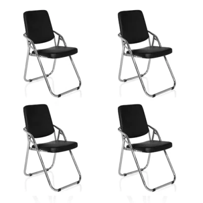Image of hjh OFFICE Folding Conference Chair ESTO Set of 4 Faux Leather padded foldable Black