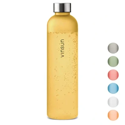 Image of VINSUN Water Bottle 1L Yellow, Leak proof Flask BPA free, Tritan, Sustainable Sports Drinks for Gym, Travel, School, Cycling, Running, Work