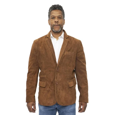 Image of Men&#039;s Tan Suede Blazer Jacket Soft Real Italian Leather Fitted Vintage Coat 5XL