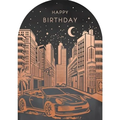 Image of Paperlink Male Birthday Card General for Men City Skyscrapers and Sports Car with Foil Die Cut Edge Eco Friendly Recyclable