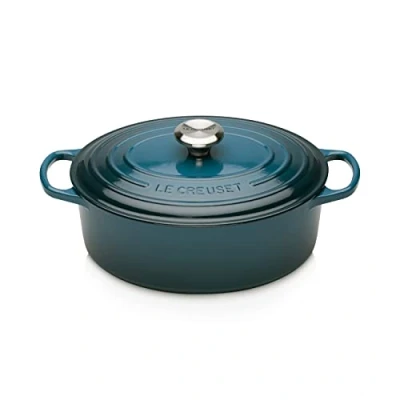Image of Le Creuset Signature Deep Teal Cast Iron 27cm Oval Casserole