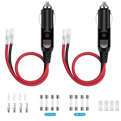 Image of Hoembpn 12V Male Car Cigarette Lighter Socket Plug Replacement with 15A/10A Fuse and LED,24V/12V 16 AWG Lead Extension Cord Cable power Adapter for Motorcycle Tractor Camper
