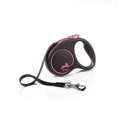 Image of Flexi Black Design Tape Pink Small 5m Retractable Dog Leash/Lead for dogs up to 15kgs/33lbs