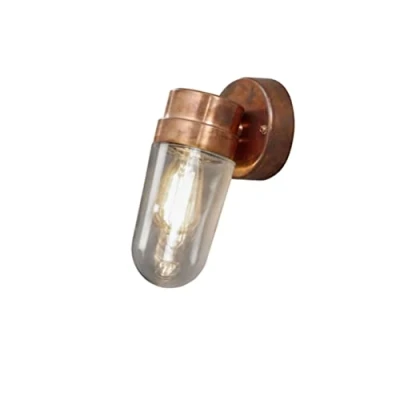 Image of Konstsmide Outdoor Wall Light Mains Powered/Vega Down Traditional Porch Lantern/1 x 60 W E27 Max Lamp/Clear Glass/Copper/IP54/Outside