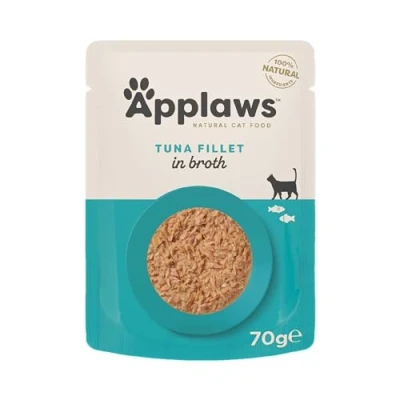 Image of Applaws 100% Natural Wet Cat Food, Tuna Fillet in Broth 70g Pouch for Adult Cats (12 x Pouches)