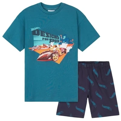 Image of Hot Wheels Boys Short Pyjamas Set, Cotton 2 Piece Loungewear Set Gifts (Blue, 7 8 Years)