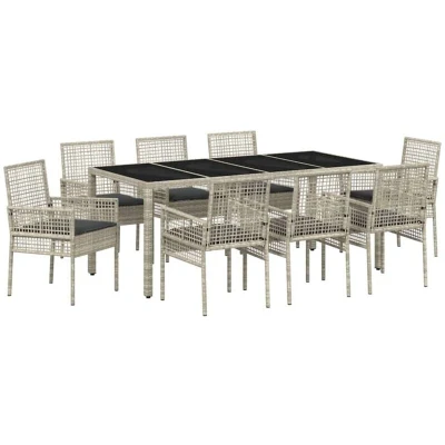 Image of vidaXL 9 Piece Garden Dining Set Light Grey Poly Rattan