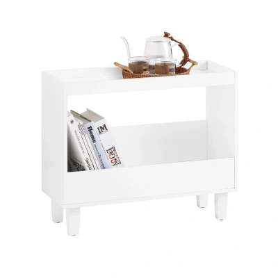 Image of SoBuy Side Table Multifunctional Bedside with 2 Shelves Ideal for Living Room, Bedroom, or Office, W60 x D25 H50 cm, White FBT147 W