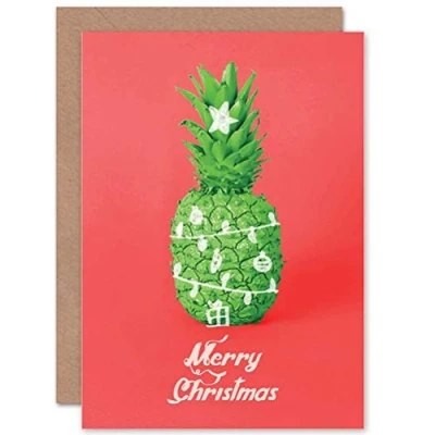 Image of Wee Blue Coo Greeting Christmas Xmas Green Pineapple Star Sealed Card Plus Envelope Blank inside