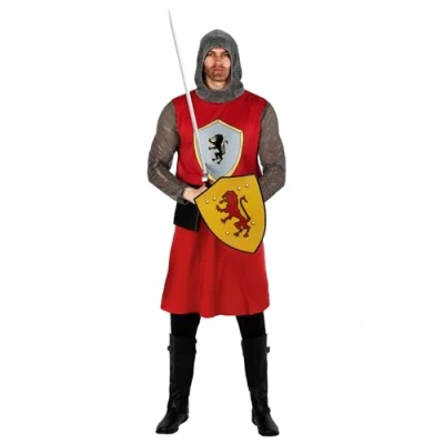 Image of Fun Shack Mens Kings Knight Costume Adults Historical Medieval Armour &amp; Shield Outfit , Red Knight, XL