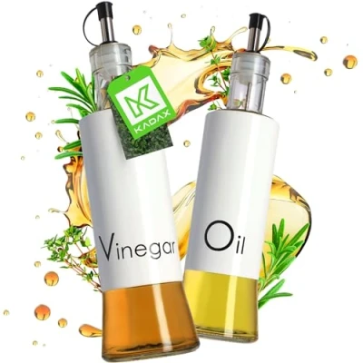 Image of KADAX Oil and Vinegar Dispenser Set, Glass Bottle with Nozzle for Cooking, Kitchen Liquid Dispenser, Airtight Container (280 ml, White)