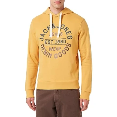 Image of Bestseller A/S Men&#039;s Jjmikk Sweat Hooded Sweatshirt, Honey Gold/Print:big, S