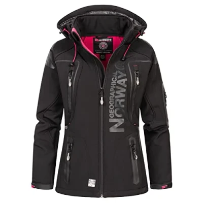 Image of Geographical Norway Tislande Lady Women&#039;s Outdoor Waterproof Softshell Hooded Jacket Windproof Activities Hiking Skiing Autumn Winter Spring (Black pink M)