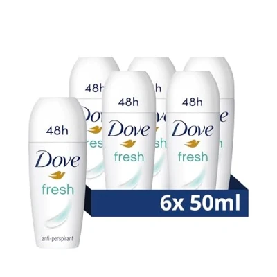 Image of Dove Fresh Anti Perspirant Roll On deodorant with ¼ moisturising cream for 48 hour protection and underarm care 6x 50 ml