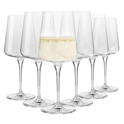 Image of Krosno White and Sparkling Large Wine Glasses Drinking 6 Pieces Set 400 ml Infinity Collection Elegant Cocktail Crystal Wedding Gift Lead Free Glass Homes, Restaurants &amp; Kitchen