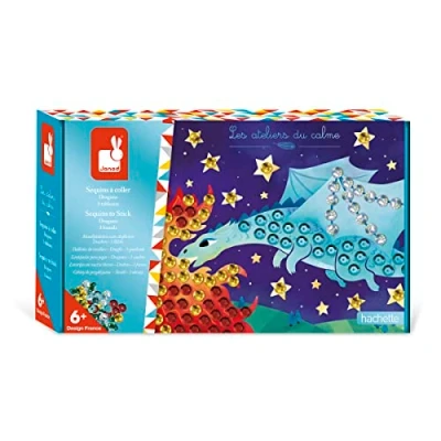 Image of Janod Glue On Sequins Set Dragons Les Ateliers du Calme Children’s Arts &amp; Crafts Kit Mastering Fine Motor Skills Concentration 6 Years +, J07921