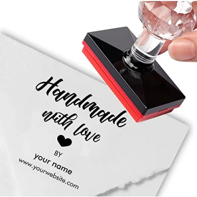 Image of Custom Stamp Personalized Handmade with Love Heart &amp; Name Teacher Rubber Stamps Signature Small Business Essentials