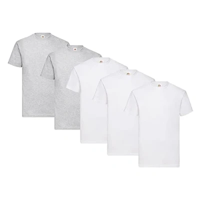 Image of Fruit of the Loom Pack 5 T shirts, 3 x white + 2 gray 1 HL Buy notepad, size M