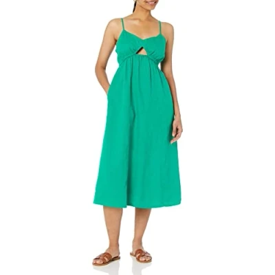 Image of The Drop Women&#039;s Maci Strappy V Neck Cutout Smocked Back Midi Dress, Ultramarine Green, XXL Plus