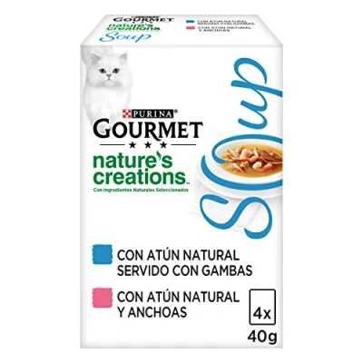 Image of Purina Gourmet Crystal Soup Natural Tuna and Prawns Pack of 10 x [4x40 g] Total 1600 gr