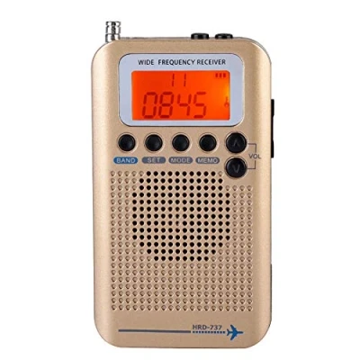Image of ASHATA VHF Airband Radio,Aircraft Band Radio Receiver Portable Full Recorder with One inch LCD Display/Steel Tie rod Antenna/large Capacity Lithium Battery(Gold)