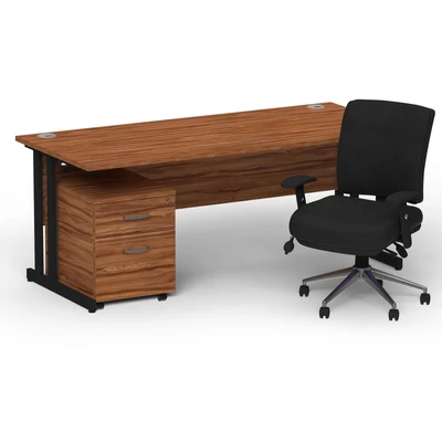 Image of Impulse 1800 Black Cant Desk Walnut + 2 Dr Mobile Ped &amp; Chiro