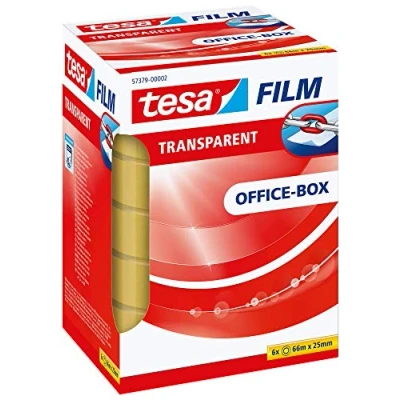Image of tesafilm 57379 00002 01 Transparent Self Adhesive Tape High Age and Tear Resistance Office with Strong Adhesion, 66 m x 25 mm Pack of 6