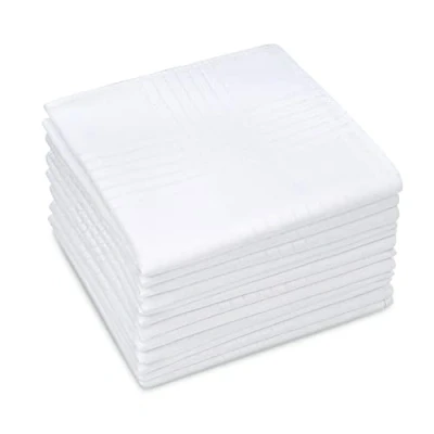 Image of 100% Cotton Men&#039;s Handkerchief White with Stich 12 Pieces(Size: 16x16inches/12 Pieces)