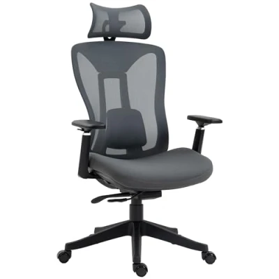 Image of Vinsetto Mesh Office Chair, Ergonomic Desk Computer Chair with Adjustable Headrest and Lumbar Support, 135 Reclining Back 3D Armrest for Home Study, Grey