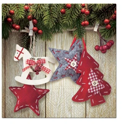 Image of 3 PLY Rustic Xmas Tissue Paper Napkins 33cm x Pack of 20 (Christmas &amp; Stars)
