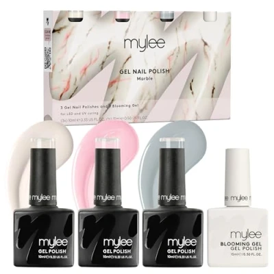 Image of Mylee Marble Quad, Create Easy Effect Watercolour Nail Art With 3 x 10ml Gel Polish Shades &amp; 1 15ml Blooming Gel, UV/LED Soak Off Manicure for Salon Home Use Long Lasting to Apply