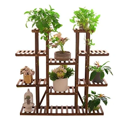 Image of unho Tiered Plant Stands Indoor, Wooden Shelf Flower Pot Stand Garden Shelves Multi Tier Display 115x25x116cm