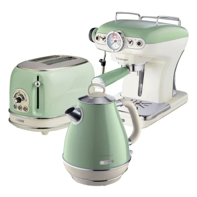 Image of Ariete ARPK5 Retro Style Jug Kettle, 2 Slice Toaster and Espresso Machine Set, Vintage Design, Green
