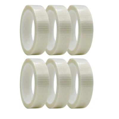 Image of indigo® Extra Strong Reinforced Crossweave Tape High Strength Transparent Filament for Heavy Duty Bundling, Packaging and Strapping 25mm X 50m (6 Rolls)